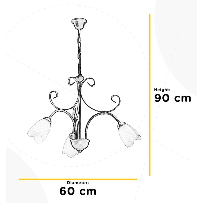 ODINO LAMPADARIO CLASSICO 3 LUCI IN METALLO BRONZO SPENNELLATO ORO D60 CM LAMPADINE ATTACCO E14