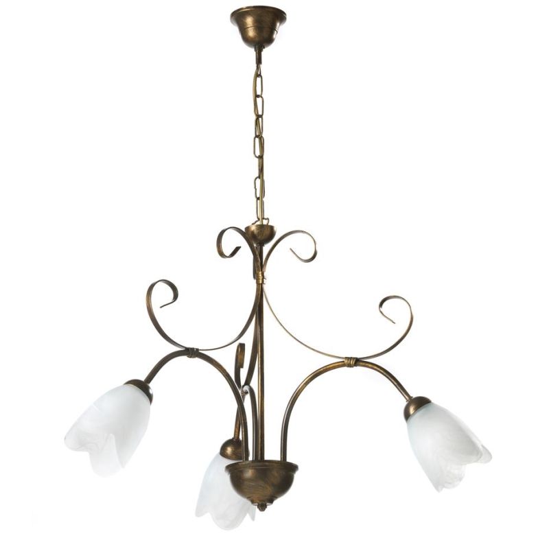 ODINO LAMPADARIO CLASSICO 3 LUCI IN METALLO BRONZO SPENNELLATO ORO D60 CM LAMPADINE ATTACCO E14