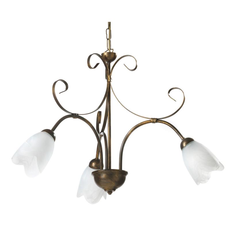 ODINO LAMPADARIO CLASSICO 3 LUCI IN METALLO BRONZO SPENNELLATO ORO D60 CM LAMPADINE ATTACCO E14