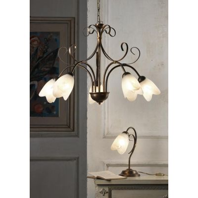 ODINO LAMPADARIO CLASSICO 5 LUCI IN METALLO BRONZO SPENNELLATO ORO D65 CM LAMPADINE ATTACCO E14