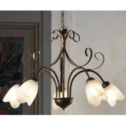 ODINO LAMPADARIO CLASSICO 5 LUCI IN METALLO BRONZO SPENNELLATO ORO D65 CM LAMPADINE ATTACCO E14