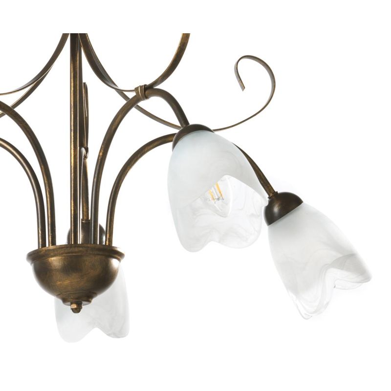 ODINO LAMPADARIO CLASSICO 5 LUCI IN METALLO BRONZO SPENNELLATO ORO D65 CM LAMPADINE ATTACCO E14