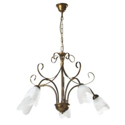 ODINO LAMPADARIO CLASSICO 5 LUCI IN METALLO BRONZO SPENNELLATO ORO D65 CM LAMPADINE ATTACCO E14 2