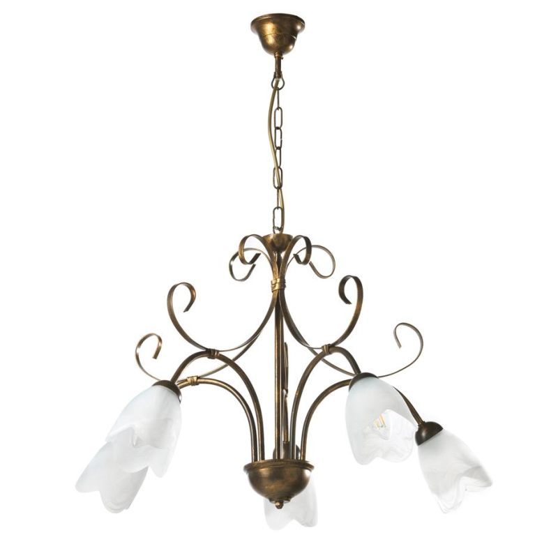 ODINO LAMPADARIO CLASSICO 5 LUCI IN METALLO BRONZO SPENNELLATO ORO D65 CM LAMPADINE ATTACCO E14
