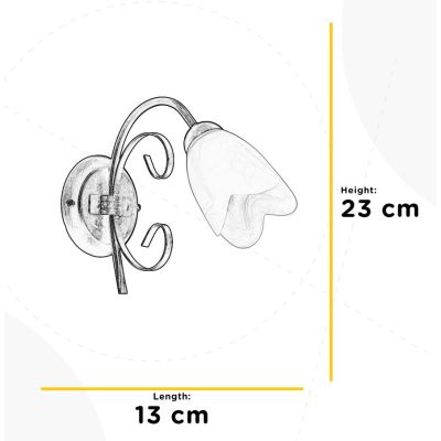 ODINO APPLIQUE 1 LUCE IN METALLO BRONZO SPENNELLATO ORO DIFFUSORE IN VETRO LAMPADINA ATTACCO E14