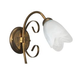 ODINO APPLIQUE 1 LUCE IN METALLO BRONZO SPENNELLATO ORO DIFFUSORE IN VETRO LAMPADINA ATTACCO E14 2