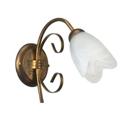 ODINO APPLIQUE 1 LUCE IN METALLO BRONZO SPENNELLATO ORO DIFFUSORE IN VETRO LAMPADINA ATTACCO E14