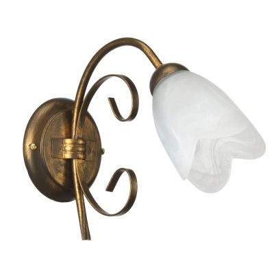 ODINO APPLIQUE 1 LUCE IN METALLO BRONZO SPENNELLATO ORO DIFFUSORE IN VETRO LAMPADINA ATTACCO E14