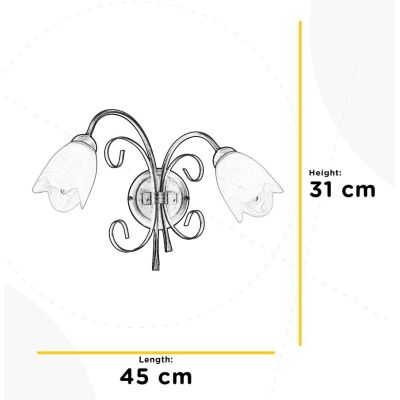 ODINO APPLIQUE 2 LUCI IN METALLO BRONZO SPENNELLATO ORO DIFFUSORI IN VETRO LAMPADINE ATTACCO E14