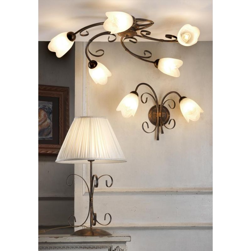 ODINO APPLIQUE 2 LUCI IN METALLO BRONZO SPENNELLATO ORO DIFFUSORI IN VETRO LAMPADINE ATTACCO E14
