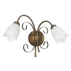 ODINO APPLIQUE 2 LUCI IN METALLO BRONZO SPENNELLATO ORO DIFFUSORI IN VETRO LAMPADINE ATTACCO E14 2