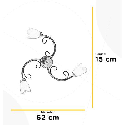 ODINO PLAFONIERA 3 LUCI IN METALLO BRONZO SPENNELLATO ORO CON DIFFUSORI IN VETRO CLASSICA LAMPADINE E14