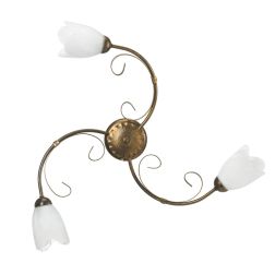 ODINO PLAFONIERA 3 LUCI IN METALLO BRONZO SPENNELLATO ORO CON DIFFUSORI IN VETRO CLASSICA LAMPADINE E14