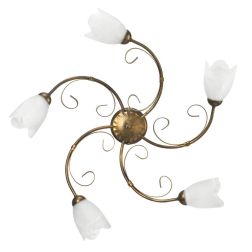 ODINO PLAFONIERA 5 LUCI IN METALLO BRONZO SPENNELLATO ORO CON DIFFUSORI IN VETRO CLASSICA LAMPADINE E14 2