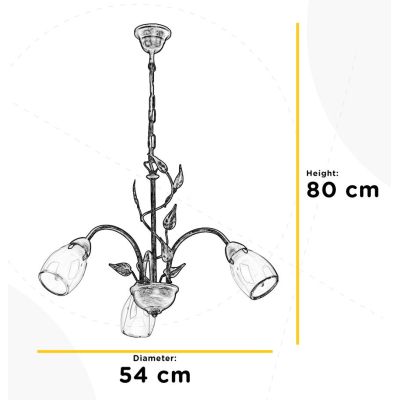 LILIANA LAMPADARIO A 3 LUCI IN METALLO BRONZO SPENNELLATO ORO CON DIFFUSORI IN VETRO CLASSICO LAMPADINE E14