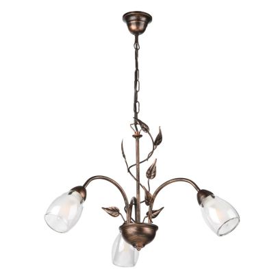 LILIANA LAMPADARIO A 3 LUCI IN METALLO BRONZO SPENNELLATO ORO CON DIFFUSORI IN VETRO CLASSICO LAMPADINE E14