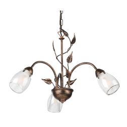 LILIANA LAMPADARIO A 3 LUCI IN METALLO BRONZO SPENNELLATO ORO CON DIFFUSORI IN VETRO CLASSICO LAMPADINE E14