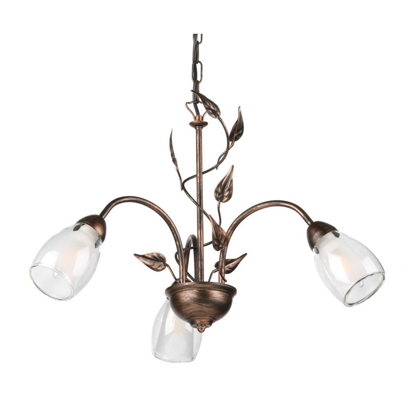 LILIANA LAMPADARIO A 3 LUCI IN METALLO BRONZO SPENNELLATO ORO CON DIFFUSORI IN VETRO CLASSICO LAMPADINE E14