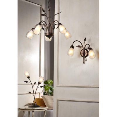 LILIANA LAMPADARIO A 5 LUCI IN METALLO BRONZO SPENNELLATO ORO CON DIFFUSORI IN VETRO CLASSICO LAMPADINE E14