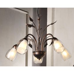 LILIANA LAMPADARIO A 5 LUCI IN METALLO BRONZO SPENNELLATO ORO CON DIFFUSORI IN VETRO CLASSICO LAMPADINE E14