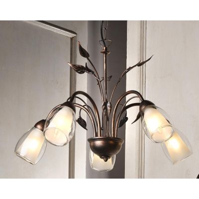 LILIANA LAMPADARIO A 5 LUCI IN METALLO BRONZO SPENNELLATO ORO CON DIFFUSORI IN VETRO CLASSICO LAMPADINE E14
