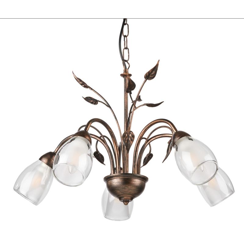 LILIANA LAMPADARIO A 5 LUCI IN METALLO BRONZO SPENNELLATO ORO CON DIFFUSORI IN VETRO CLASSICO LAMPADINE E14