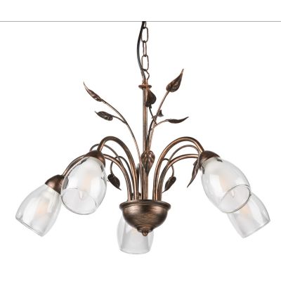 LILIANA LAMPADARIO A 5 LUCI IN METALLO BRONZO SPENNELLATO ORO CON DIFFUSORI IN VETRO CLASSICO LAMPADINE E14