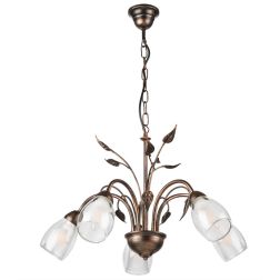 LILIANA LAMPADARIO A 5 LUCI IN METALLO BRONZO SPENNELLATO ORO CON DIFFUSORI IN VETRO CLASSICO LAMPADINE E14 2