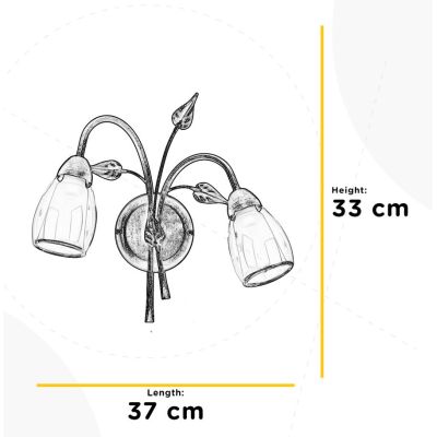 LILIANA LAMPADA DA PARETE A 2 LUCI IN METALLO BRONZO SPENNELLATO ORO CON DIFFUSORI IN VETRO CLASSICA