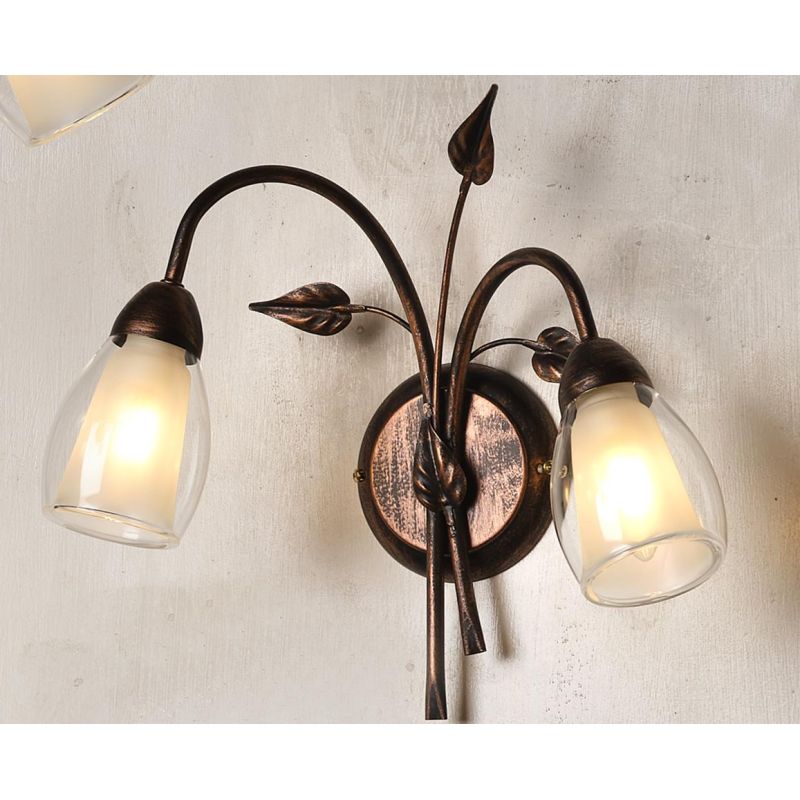 LILIANA LAMPADA DA PARETE A 2 LUCI IN METALLO BRONZO SPENNELLATO ORO CON DIFFUSORI IN VETRO CLASSICA