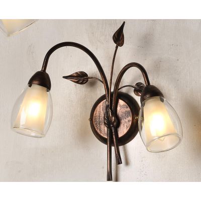 LILIANA LAMPADA DA PARETE A 2 LUCI IN METALLO BRONZO SPENNELLATO ORO CON DIFFUSORI IN VETRO CLASSICA