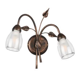 LILIANA LAMPADA DA PARETE A 2 LUCI IN METALLO BRONZO SPENNELLATO ORO CON DIFFUSORI IN VETRO CLASSICA 2