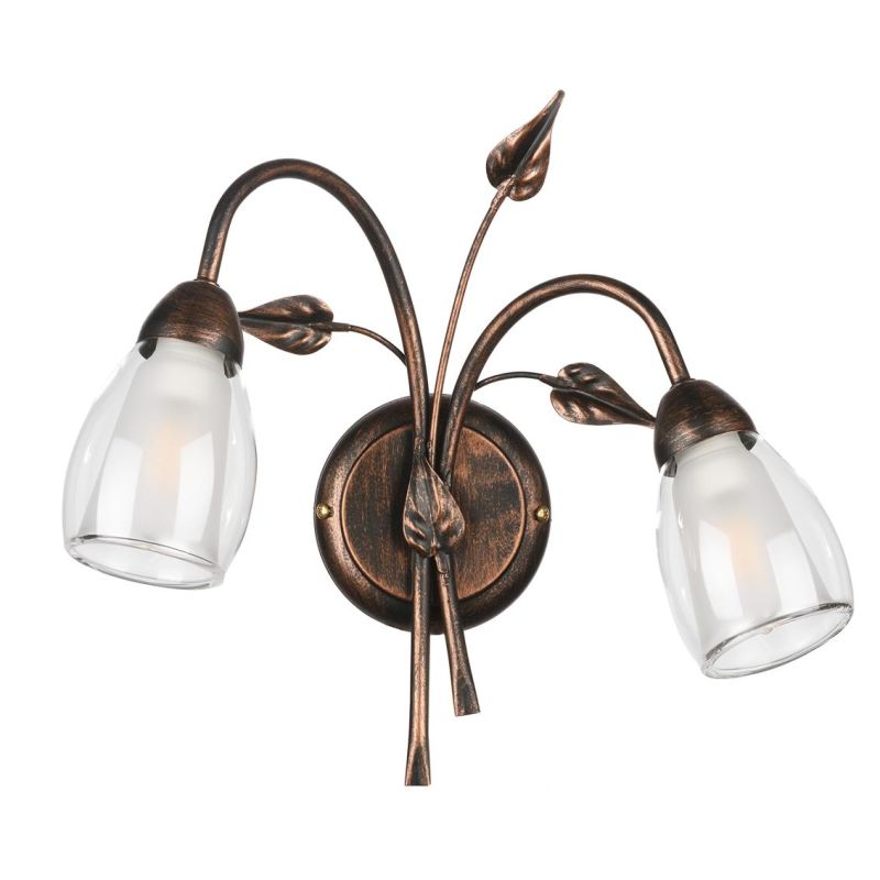 LILIANA LAMPADA DA PARETE A 2 LUCI IN METALLO BRONZO SPENNELLATO ORO CON DIFFUSORI IN VETRO CLASSICA
