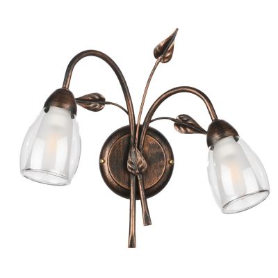 LILIANA LAMPADA DA PARETE A 2 LUCI IN METALLO BRONZO SPENNELLATO ORO CON DIFFUSORI IN VETRO CLASSICA