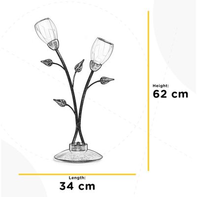 LILIANA LAMPADA DA TAVOLO 2 LUCI IN METALLO BRONZO SPENNELLATO ORO CON 2 DIFFUSORI IN VETRO CLASSICA