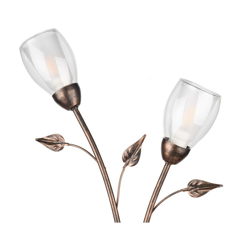 LILIANA LAMPADA DA TAVOLO 2 LUCI IN METALLO BRONZO SPENNELLATO ORO CON 2 DIFFUSORI IN VETRO CLASSICA