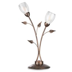 LILIANA LAMPADA DA TAVOLO 2 LUCI IN METALLO BRONZO SPENNELLATO ORO CON 2 DIFFUSORI IN VETRO CLASSICA 2