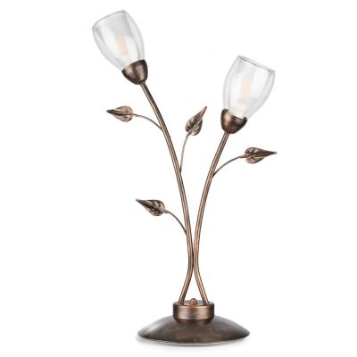 LILIANA LAMPADA DA TAVOLO 2 LUCI IN METALLO BRONZO SPENNELLATO ORO CON 2 DIFFUSORI IN VETRO CLASSICA