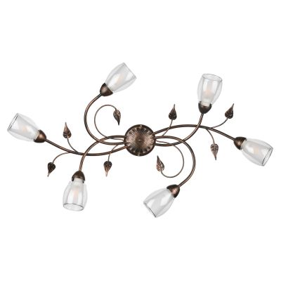 LILIANA PLAFONIERA OVALE 6 LUCI IN METALLO BRONZO SPENNELLATO ORO CON DIFFUSORI IN VETRO CLASSICA