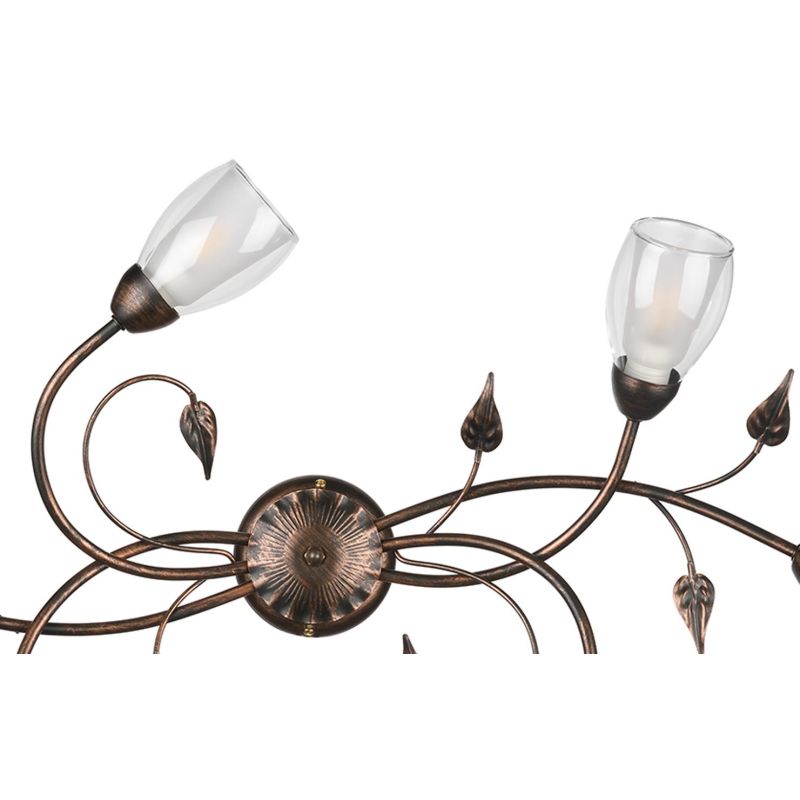 LILIANA PLAFONIERA OVALE 6 LUCI IN METALLO BRONZO SPENNELLATO ORO CON DIFFUSORI IN VETRO CLASSICA