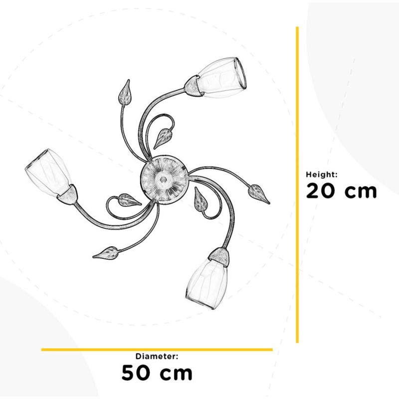 LILIANA PLAFONIERA CLASSICA 3 LUCI IN METALLO BRONZO SPENNELLATO ORO CON DIFFUSORI IN VETRO