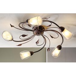 LILIANA PLAFONIERA CLASSICA 5 LUCI IN METALLO BRONZO SPENNELLATO ORO CON DIFFUSORI IN VETRO