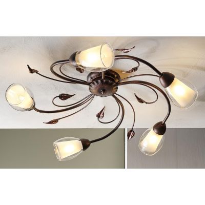 LILIANA PLAFONIERA CLASSICA 5 LUCI IN METALLO BRONZO SPENNELLATO ORO CON DIFFUSORI IN VETRO