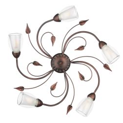 LILIANA PLAFONIERA CLASSICA 5 LUCI IN METALLO BRONZO SPENNELLATO ORO CON DIFFUSORI IN VETRO 2