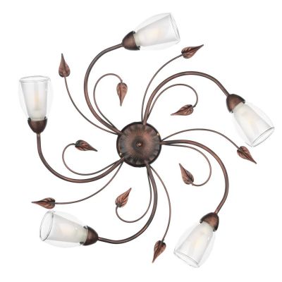 LILIANA PLAFONIERA CLASSICA 5 LUCI IN METALLO BRONZO SPENNELLATO ORO CON DIFFUSORI IN VETRO
