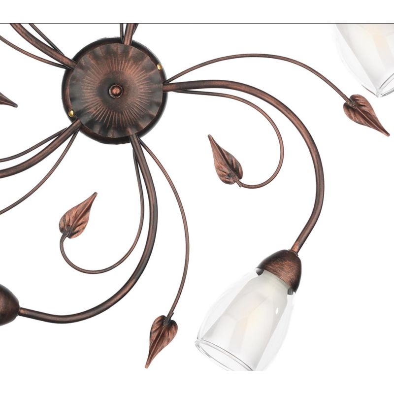 LILIANA PLAFONIERA CLASSICA 5 LUCI IN METALLO BRONZO SPENNELLATO ORO CON DIFFUSORI IN VETRO