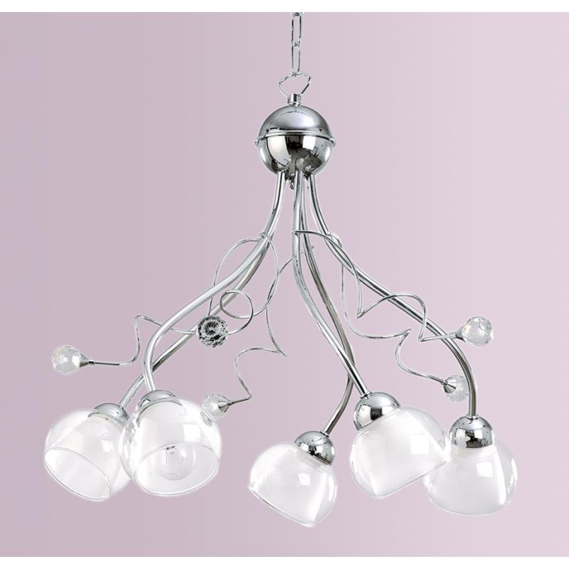 WENDY LAMPADARIO CLASSICO 5 LUCI D55 CM IN METALLO CROMO CON DIFFUSORI IN VETRO LAMPADINE E14