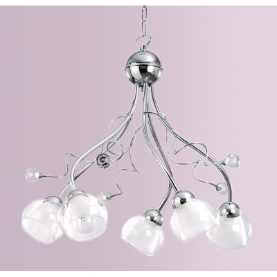 WENDY LAMPADARIO CLASSICO 5 LUCI D55 CM IN METALLO CROMO CON DIFFUSORI IN VETRO LAMPADINE E14