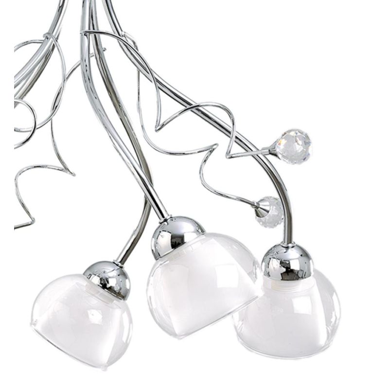 WENDY LAMPADARIO CLASSICO 5 LUCI D55 CM IN METALLO CROMO CON DIFFUSORI IN VETRO LAMPADINE E14