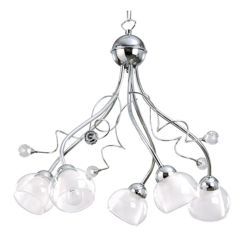 WENDY LAMPADARIO CLASSICO 5 LUCI D55 CM IN METALLO CROMO CON DIFFUSORI IN VETRO LAMPADINE E14